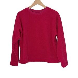LOFT Fuzzy Teddy Fleece Pullover Sweatshirt Crewneck Hot Pink Size Small
